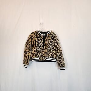 JACK by BB DAKOTA Clever Girl Leopard Print Faux Fur Bomber Jacket Small FLAWED